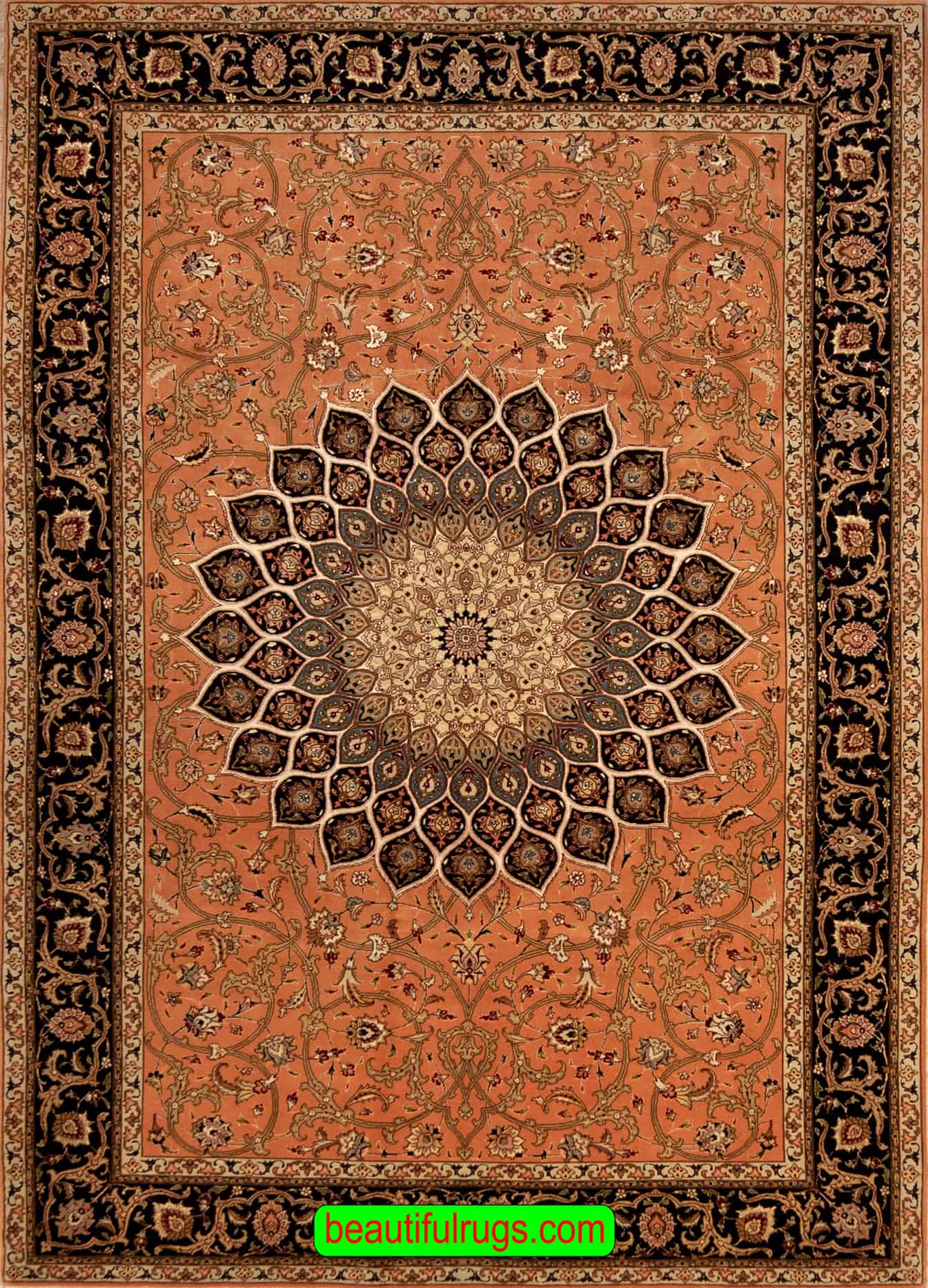 558-1 Handmade 6×9 Rug, Persian Tabriz Gonbadi Rug with Salmon Color