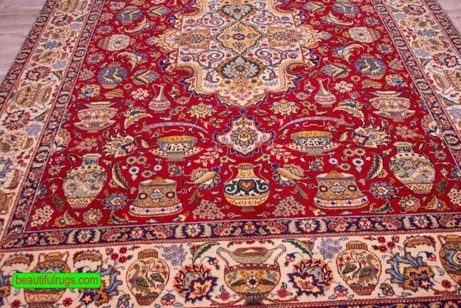 Old Persian Rug, 8×11 Rug, Red Color Persian Tabriz Rug, size 8.2 x 11.2