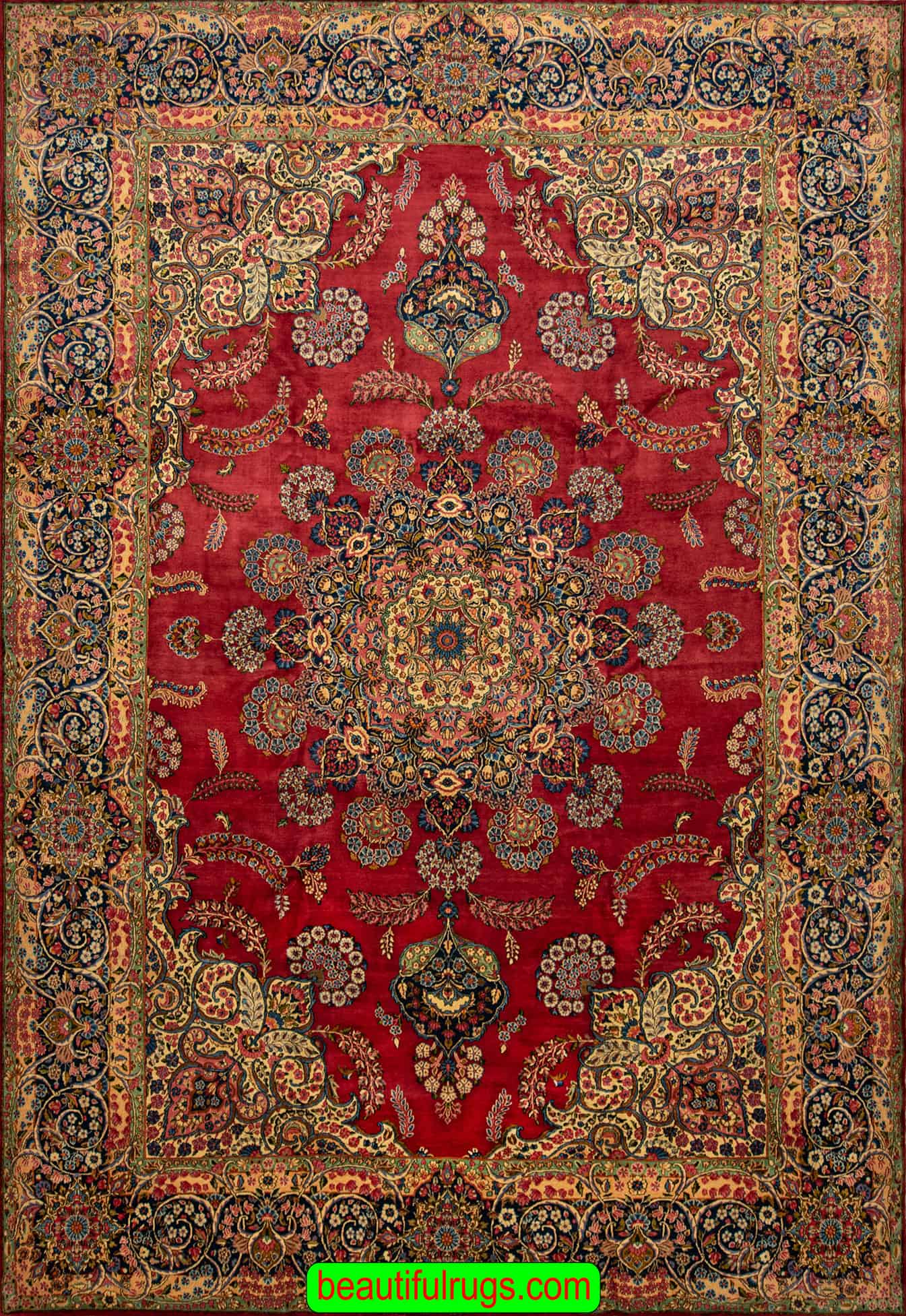 10×14 Rug, Old Rug, Hand Knotted Persian Traditional Kerman Rug