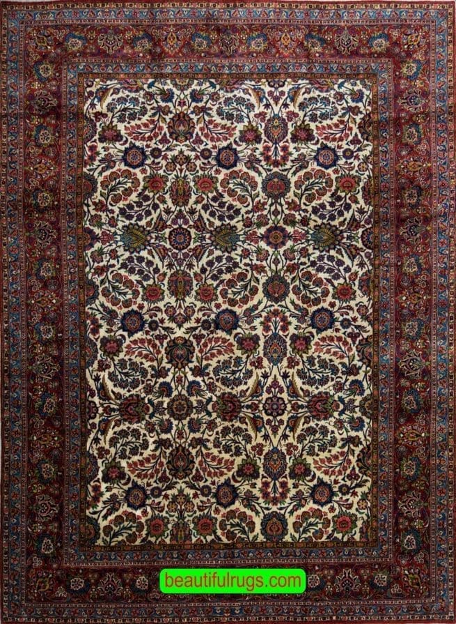 9x12 Rug, Antique Persian Kashan Rug, Allover Design Rug