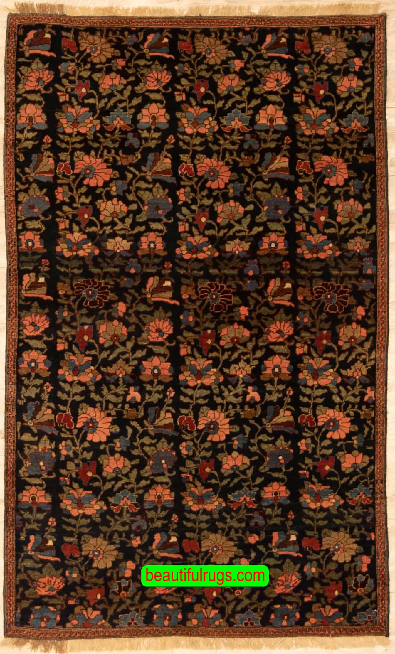 Handmade Antique Persian Bijar Rug, Floral Design Vegetable Dyed Rug