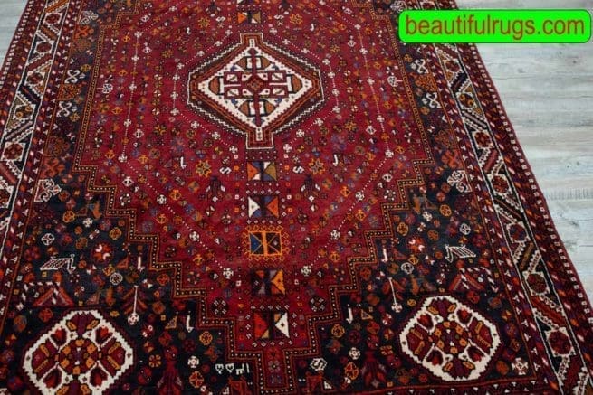 Old Shiraz Rug, Handmade Persian Shiraz Rug, Tribal Design Wool Rug