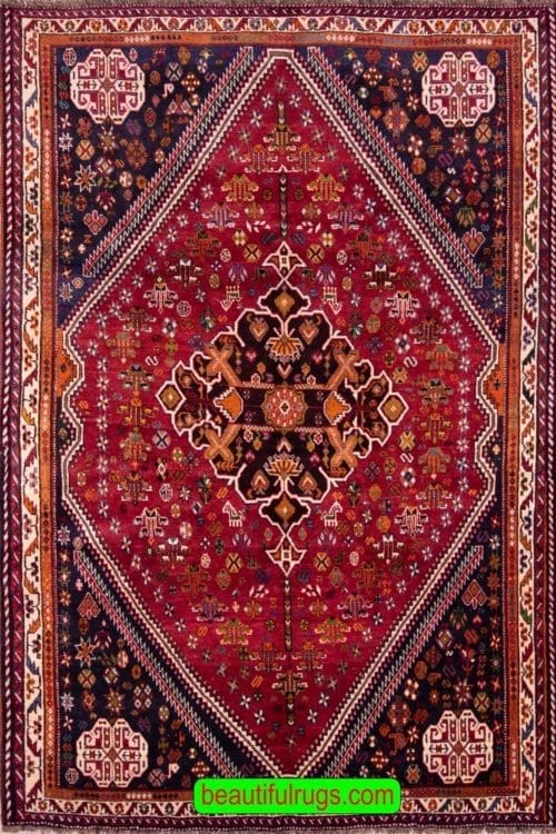Persian Handmade Rug, Red Color Geometric Persian Shiraz Rug, size 6x9