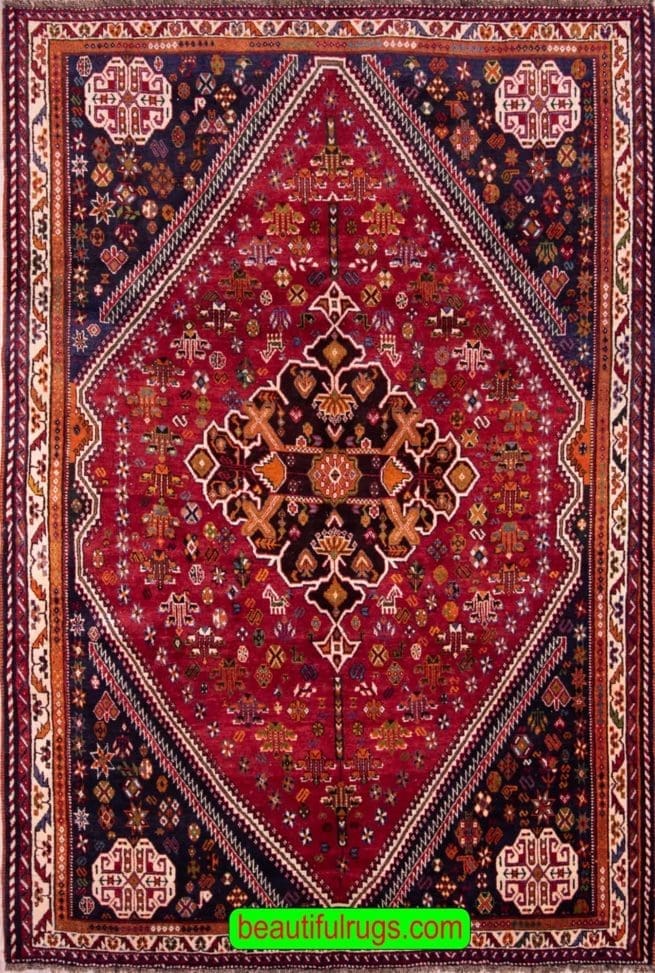 Persian Handmade Rug, Red Color Geometric Persian Shiraz Rug, size 6x9