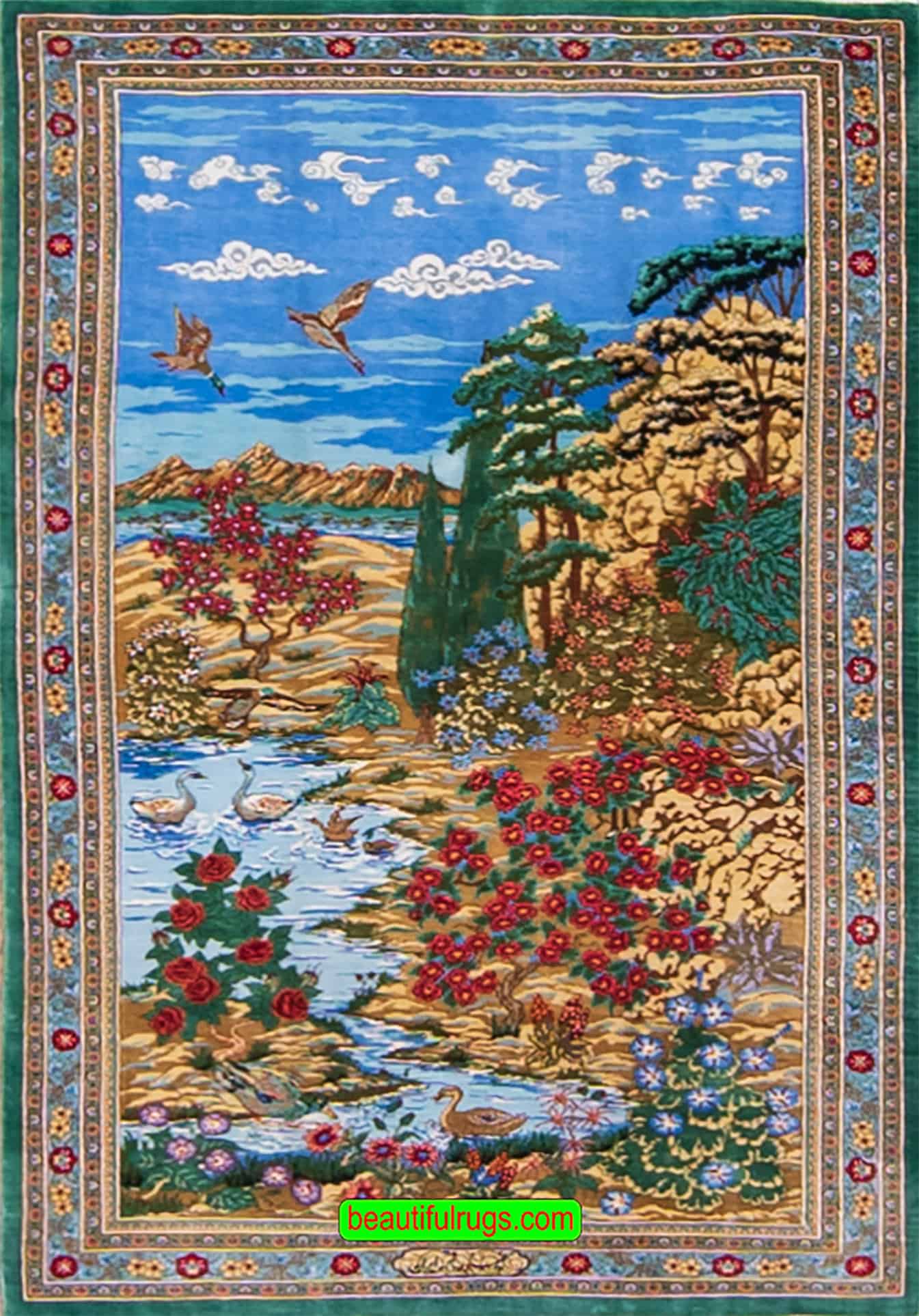 Scenery Design Rug, Silk Persian Rugs, Persian Qum Silk Rugs, Persian Rug
