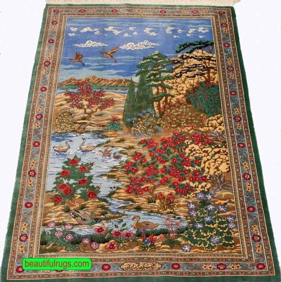 Scenery Design Rug, Silk Persian Rugs, Persian Qum Silk Rugs, Persian Rug