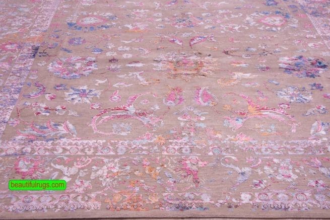 Multicolored Contemporary Rug, Gray and Pink Color Rug, size 8.10x12.2