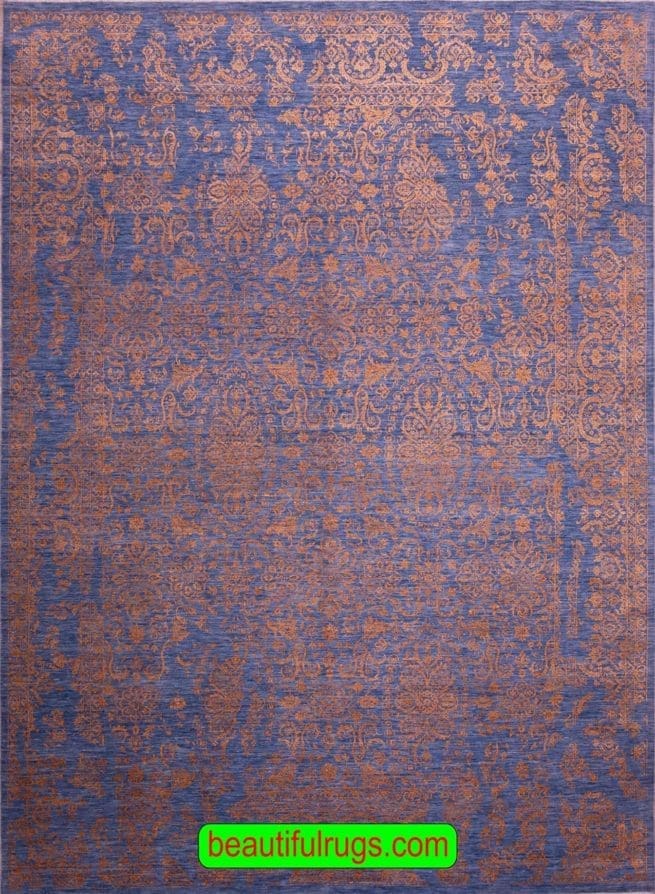 Blue and gold color contemporary designer rug. Size 8.10x12.1