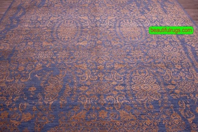 Blue and gold color contemporary designer rug. Size 8.10x12.1