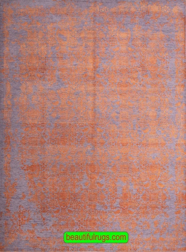 Orange and Gray Blue Color Contemporary Rug, size 9x12.1