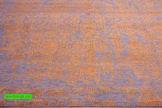 Orange and Gray Blue Color Contemporary Rug, size 9x12.1