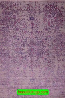 Decorative Pink and Gray Rug, Floral Contemporary Rug. Size 9.1x12.1