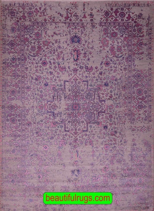 Decorative Pink and Gray Rug, Floral Contemporary Rug. Size 9.1x12.1