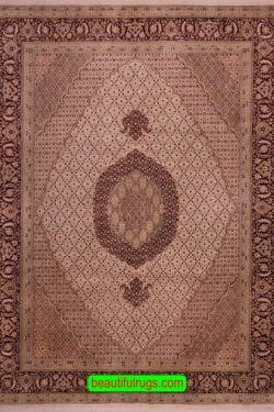 Medallion Area Rug, Oriental Rug from Caspian Areas with Beige and Red Colors. Size 8.1x10.5