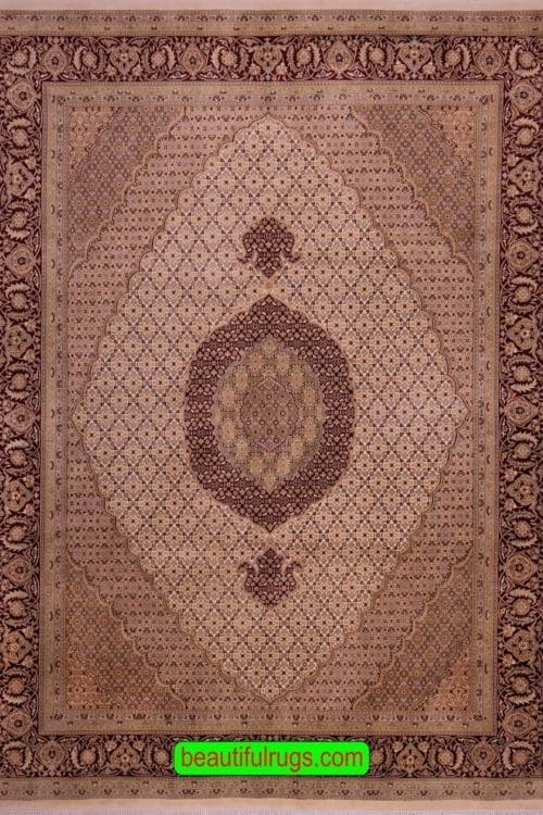 Medallion Area Rug, Oriental Rug from Caspian Areas with Beige and Red Colors. Size 8.1x10.5