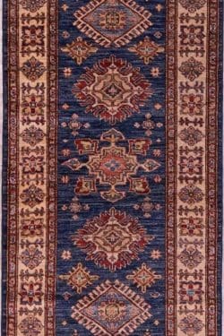 Kazak style rug from Pakistan in navy blue color. Size 2.8x10.7