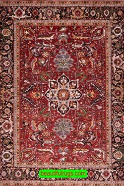 Geometric Oriental Rug, Orange Red Color Rug Serapi Design Rug. Size 9.1x12.1