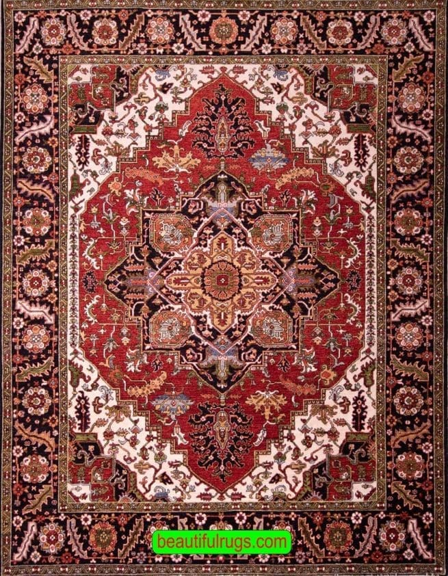 Terracotta and Black Color Rug, Geometric Oriental Rug, size 8.3x10