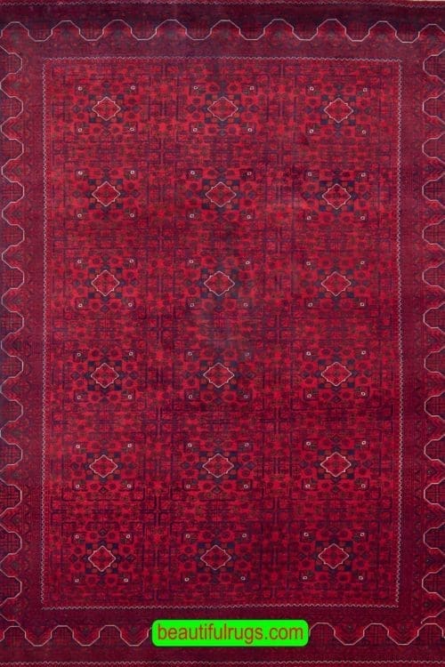 Red Color Tribal Rug, Hand Knotted Wool Rug with Rich red color. Size 6.6x9.6