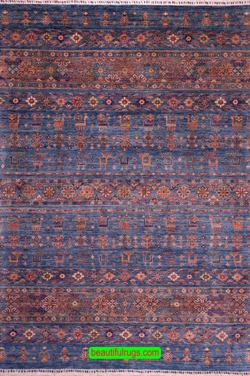 Handmade Khotan design rug from Pakistan in blue color. Size 6.8x9.9