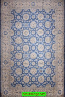 Extra large handmade Oushak style rug in blue color. Size 12.8x19.3