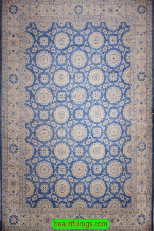 Extra large handmade Oushak style rug in blue color. Size 12.8x19.3