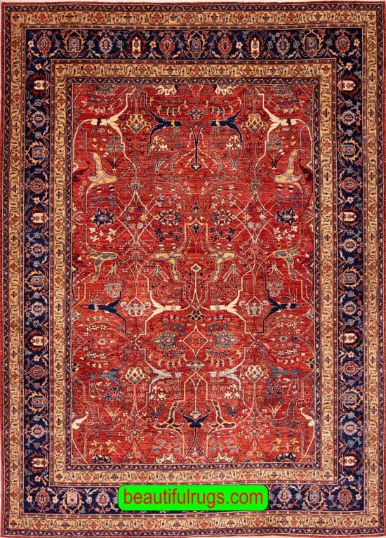 Serapi Design Rug, Orange Red with Blue Color Rug, size 9x12.7