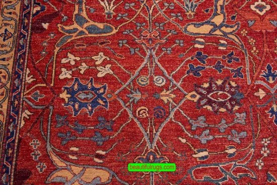 Serapi Design Rug, Orange Red with Blue Color Rug, size 9x12.7