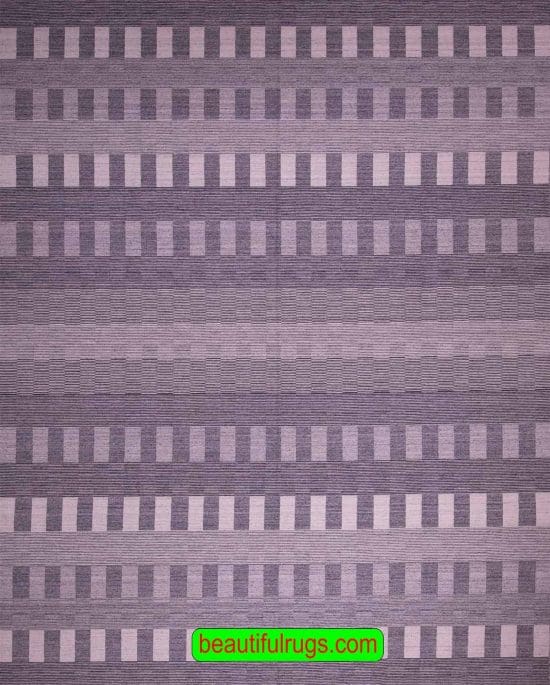 Kilim Rug, Gray Color Kilim Rug with Stripes, size 9.1 x 12.1