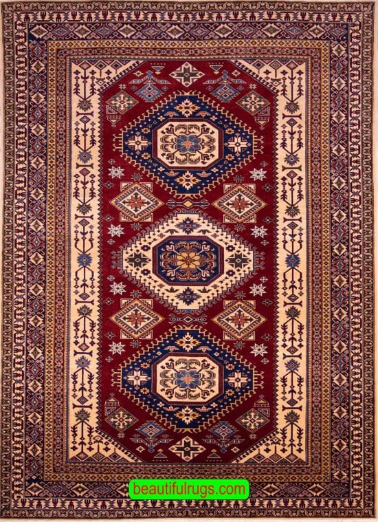 Super Kazak Carpet, Caucasian Style Oriental Carpet Pattern, size 6.10x9.9