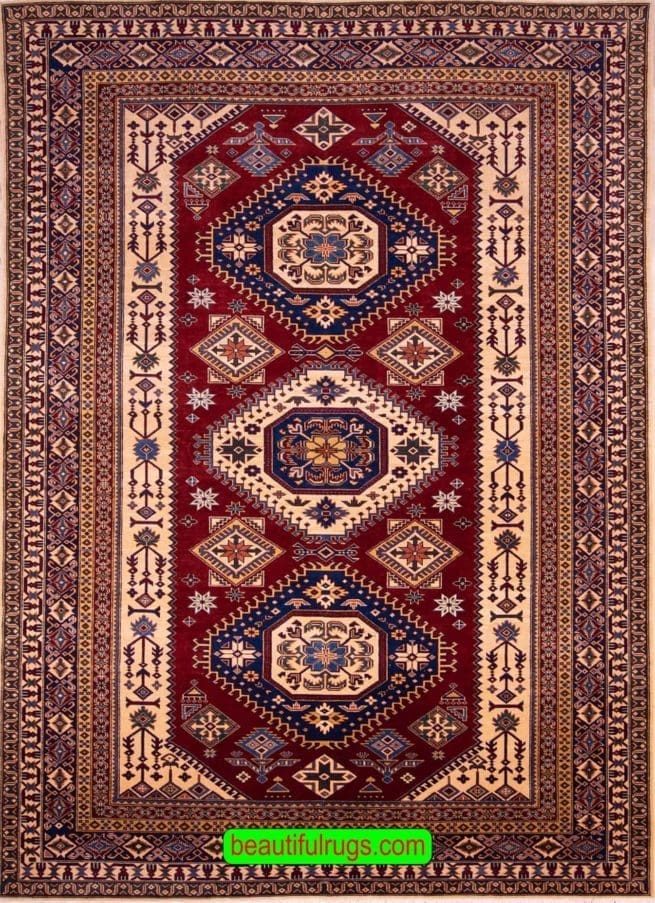 Super Kazak Carpet, Caucasian Style Oriental Carpet Pattern, size 6.10x9.9
