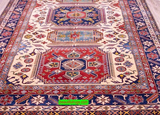 Hand Woven Oriental Rug, Geometric Caucasian Rug, size 7.1x10.5