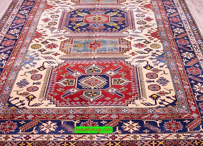 Hand Woven Oriental Rug, Geometric Caucasian Rug, size 7.1x10.5