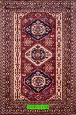 Kazak Rug made in Pakistan, Caucasian Southwestern Design Rug. Size 6.6x9.9