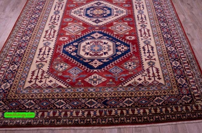Kazak Rug made in Pakistan, Caucasian Southwestern Design Rug. Size 6.6x9.9