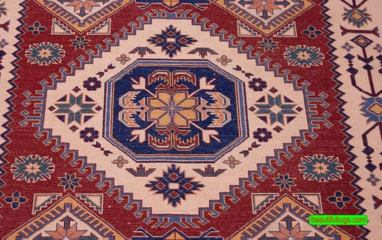 Kazak Rug made in Pakistan, Caucasian Southwestern Design Rug. Size 6.6x9.9