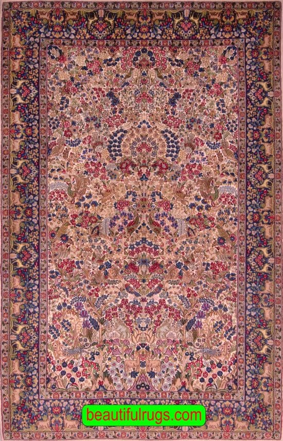 Persian Kerman Rug, Multicolor Rug, Rug with Birds and Animals. Size 5.3x7.10