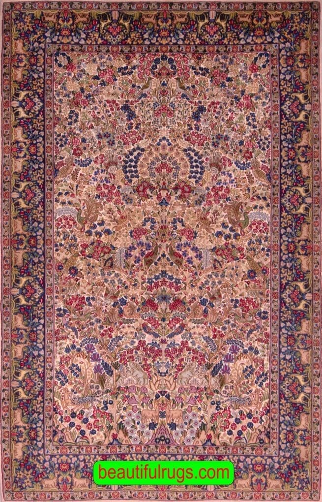 Persian Kerman Rug, Multicolor Rug, Rug with Birds and Animals. Size 5.3x7.10