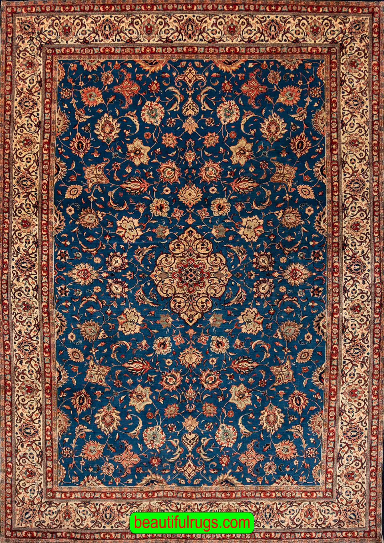 Blue Color Wool Rug, Handmade Persian Sarouk Rug, Traditional Rug
