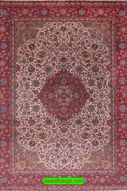 Handmade Persian Sarouk floral rug with beige color. size 8.6x10.6.