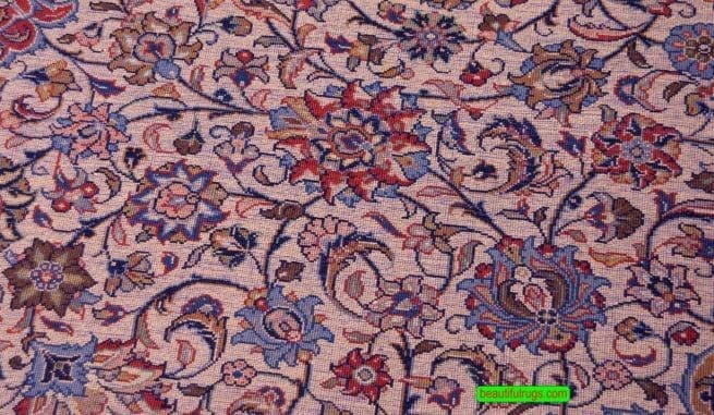 Handmade Persian Sarouk floral rug with beige color. size 8.6x10.6.