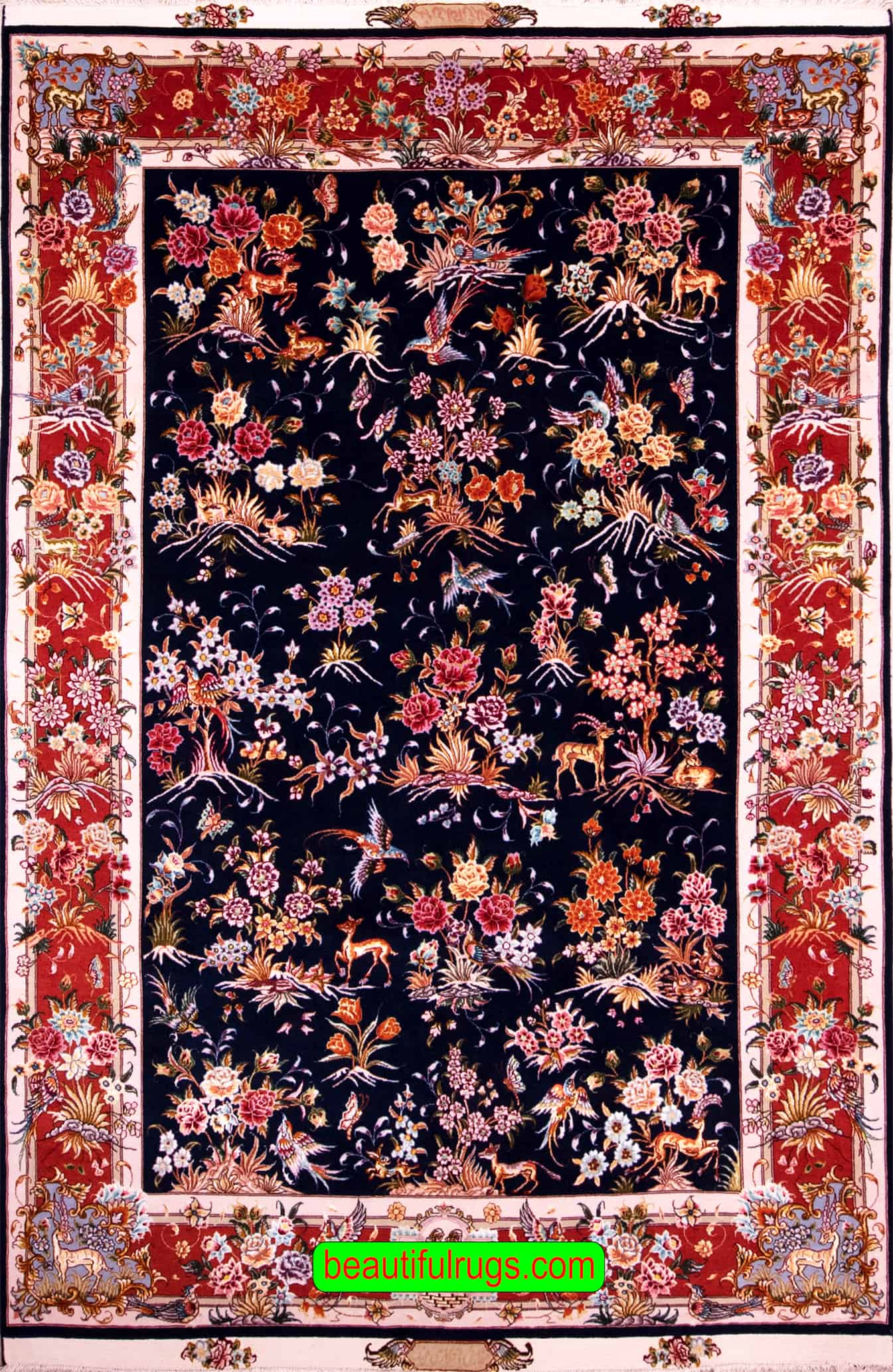 Blue Persian Rug, Colorful Rug, Wool and Silk Tabriz Rug. Size 5.5x8.4.