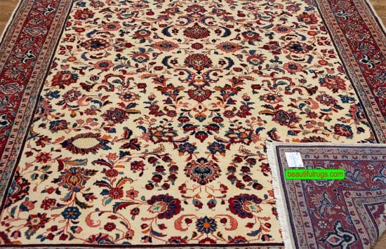 Old Handmade Rugs, Allover Design Beige Color Persian Sarouk Rug