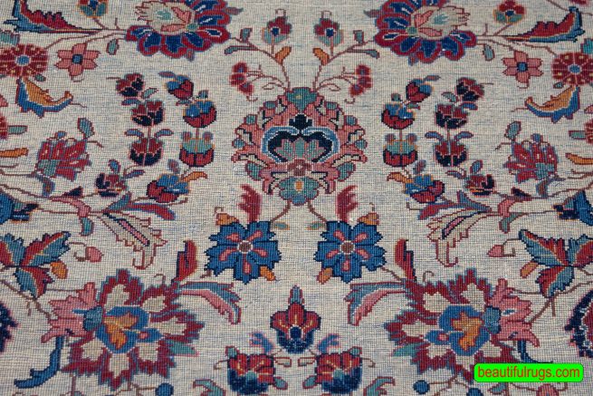 Old Handmade Rugs, Allover Design Beige Color Persian Sarouk Rug