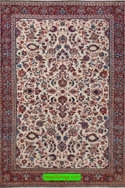 Old Handmade Rugs, Allover Design Beige Color Persian Sarouk Rug