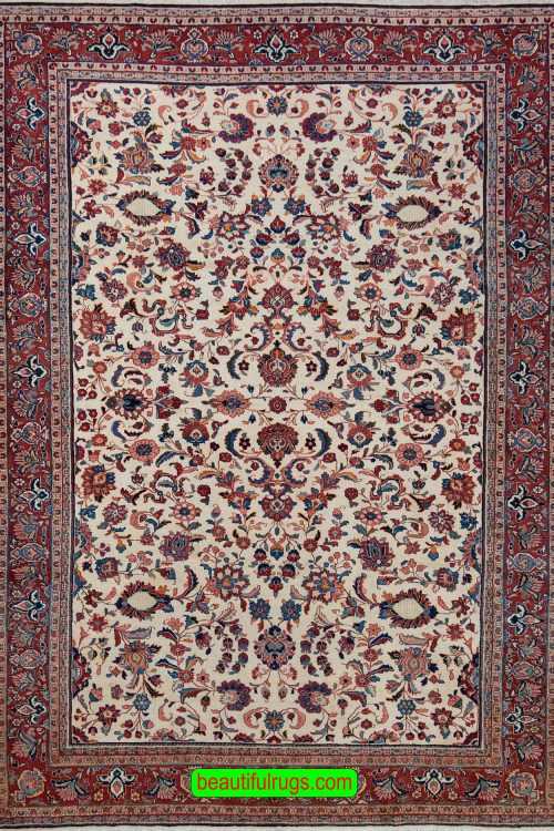 Old Handmade Rugs, Allover Design Beige Color Persian Sarouk Rug