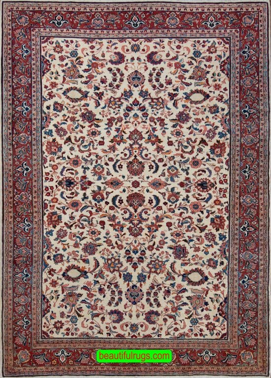 Old Handmade Rugs, Allover Design Beige Color Persian Sarouk Rug