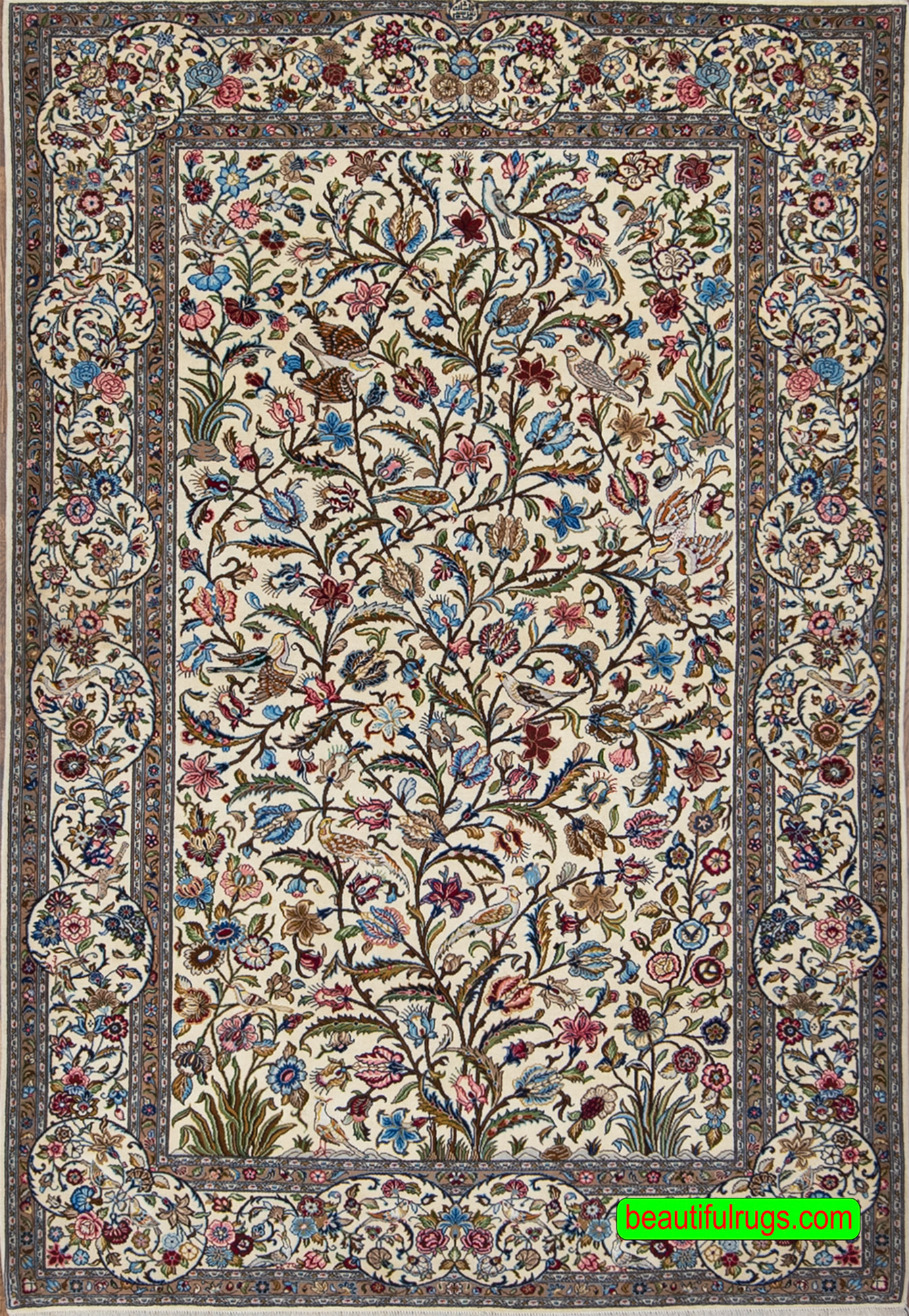 Vintage Persian Kashan Rug, Hand Woven Tree of Life Rug with Birds