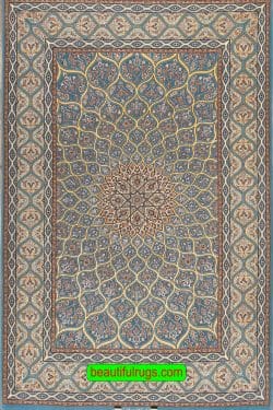 Wool and silk Persian Isfahan rug. size 4.4x7