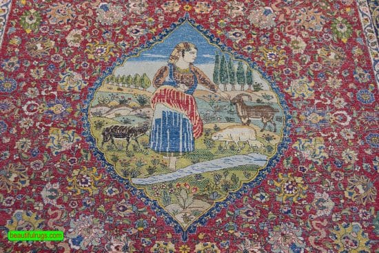 Antique Persian Tabriz Carpet, Pictorial Carpet